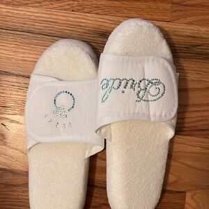 White Bride Slippers with Blue Rhinestones